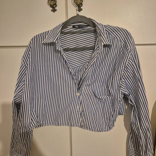 Zara striped crop shirt XL like new, cotton, white and blue