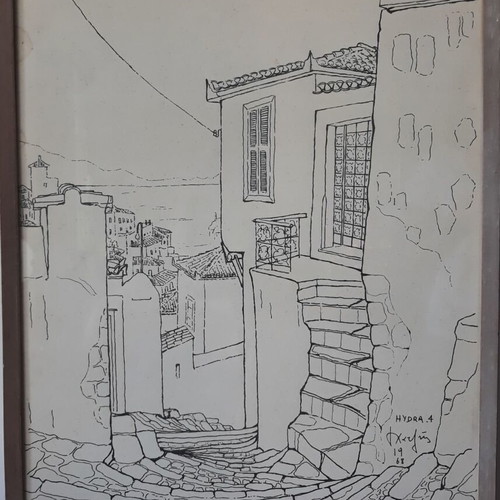 Τάσος Χατζής Υδρα 1968 σχέδια σε κάδρα 9, μεταχειρισμένο