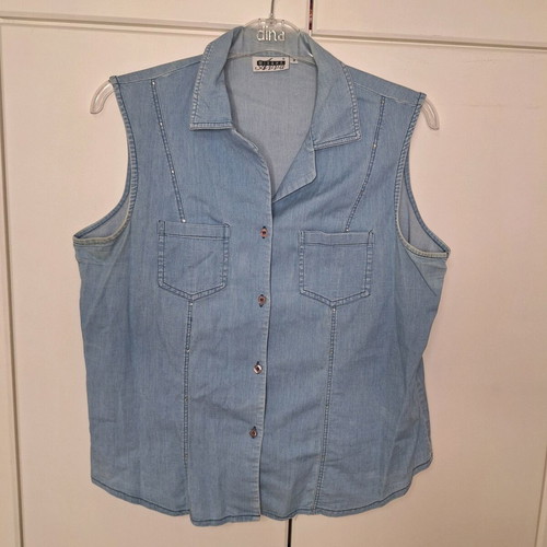 Sleeveless denim shirt like new, size Large, blue turquoise