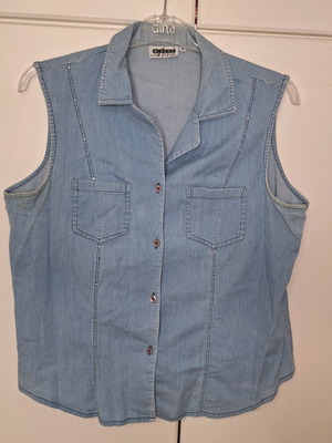 Sleeveless denim shirt like new, size Large, blue turquoise