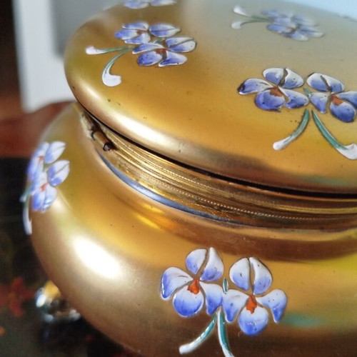 Art Nouveau vintage crystal fondue pot with hinged lid
