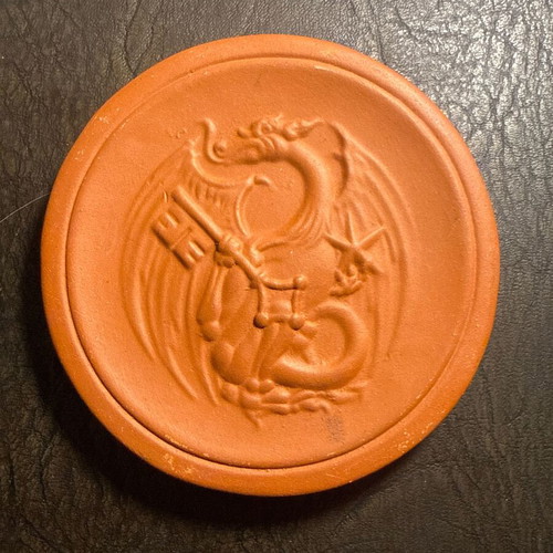 Terracotta decorative plate with embossed dragon design new