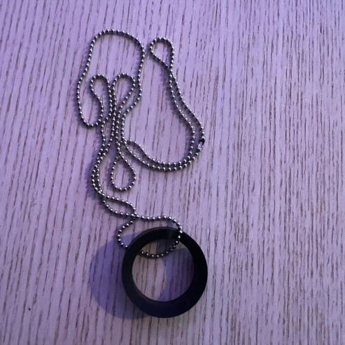 Ball-chain necklace with black ring pendant, like new
