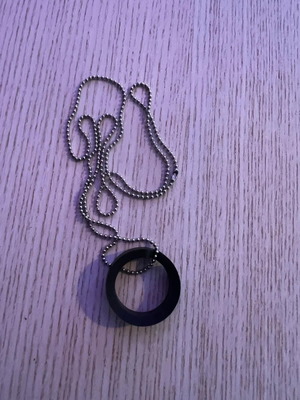 Ball-chain necklace with black ring pendant, like new