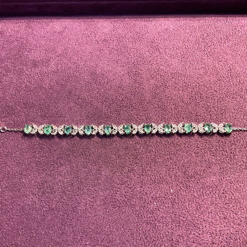 Silver bracelet with natural emeralds and certificate of authenticity