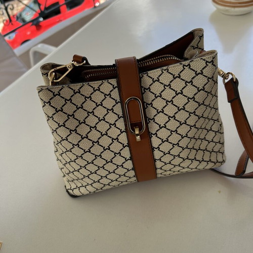 Milano shoulder bag, cream and brown pattern