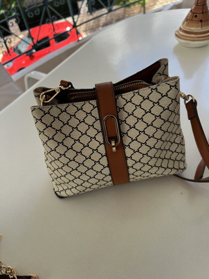 Milano shoulder bag, cream and brown pattern