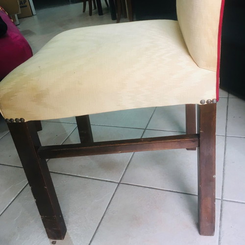 Dining chair used, moiré fabric, solid wood legs