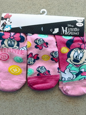 Κάλτσες κοντές Minnie Mouse καινούργιες, πακέτο 3, νούμερο 31/34