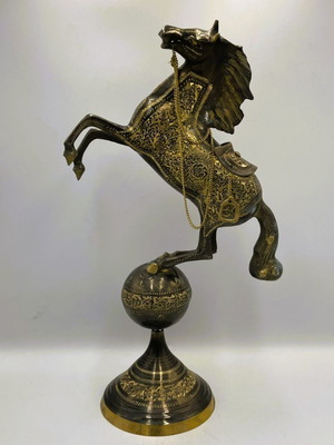 Handcrafted Brass Statue Galloping Horse on Sphere like new