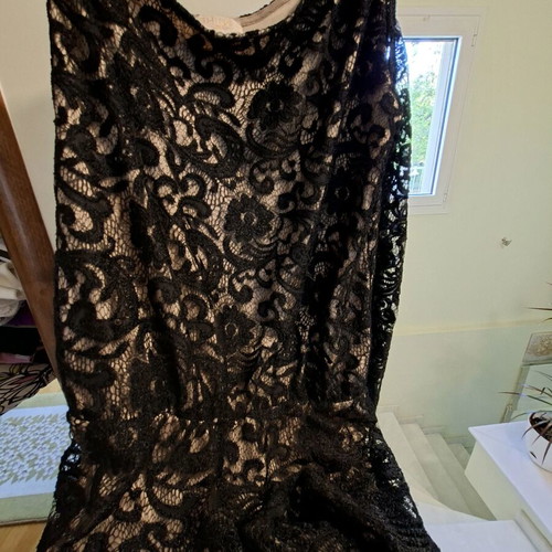 Evening dress like new, one-shoulder, black and beige