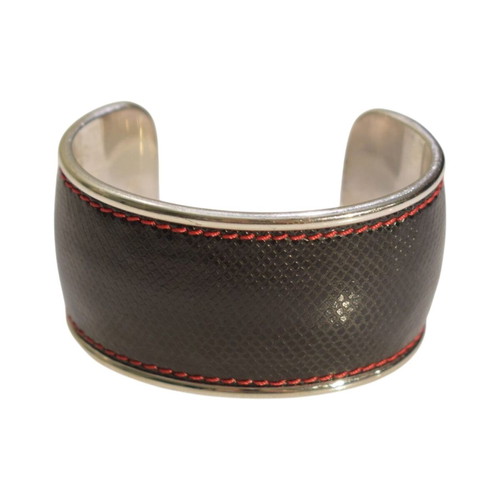Montblanc Silver 925 Cuff Bracelet with Saffiano Leather like new