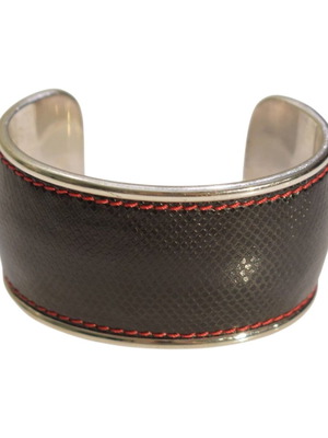 Montblanc Silver 925 Cuff Bracelet with Saffiano Leather like new