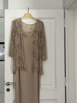 Vintage 70s dress with transparent jacket like new, nude champagne