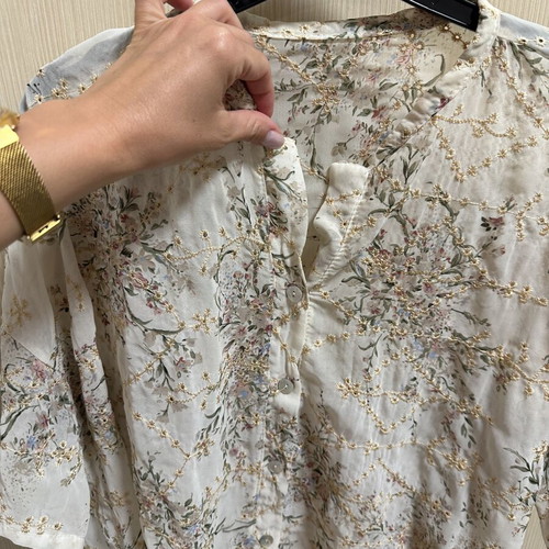 Floral shirt semi-transparent beige like new, loose fit