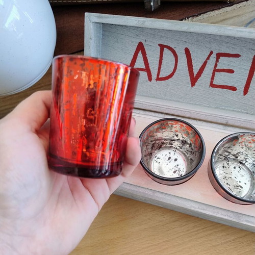 Wooden box with four tealight candle holders