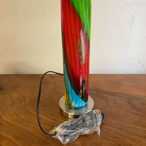 Modern lamp with blown glass cylinder and metal base like new