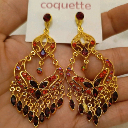 Vintage earrings with colorful stones, new, large screw-back