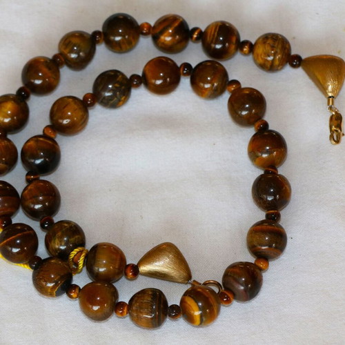 Gold Tiger Eye Necklace 14K 585 New with Safety Clasp