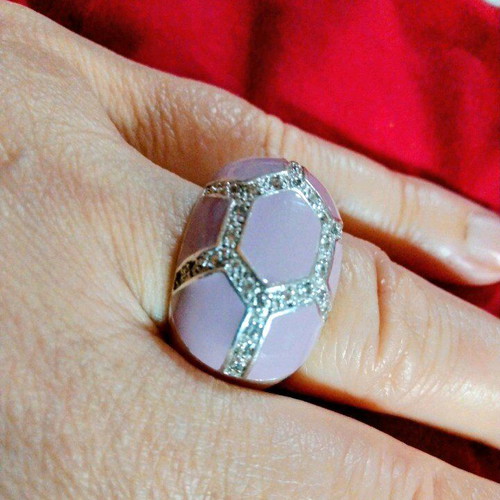 Silver 925 ring like new with purple enamel and pavé crystals
