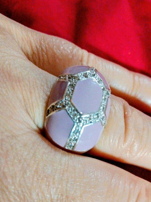 Silver 925 ring like new with purple enamel and pavé crystals