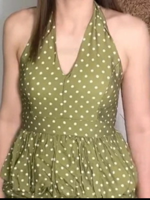 Polka Dot Halter Top new, Italian stitching, green, size S