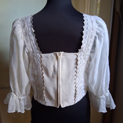 Vintage traditional corset blouse used, size L, beige
