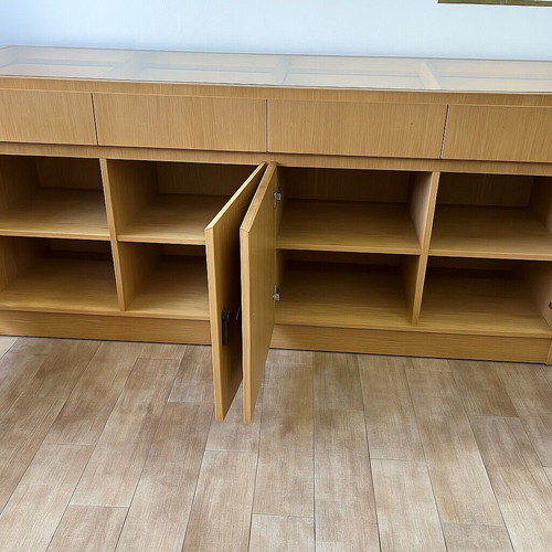 Display Cabinets like new, walnut, LED lighting, soft close, set of 2