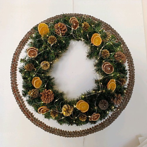 Handmade large Christmas wreath with lights like new