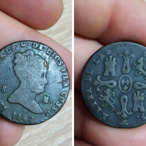 Spain 8 Maravedis 1847 coin used