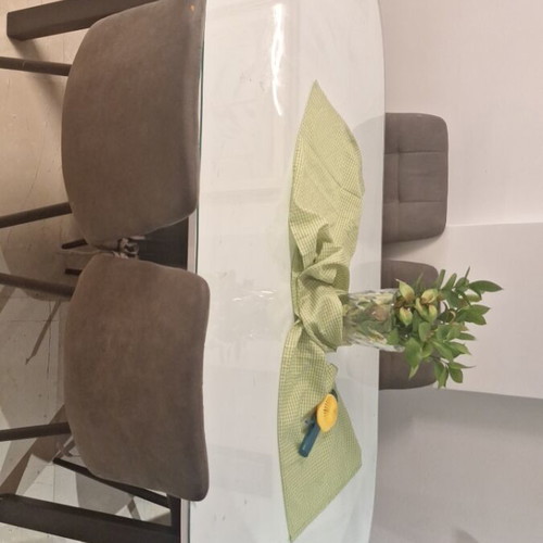 Ikea dining table with Italian grey chairs used, customised glass top, 6-8 seats