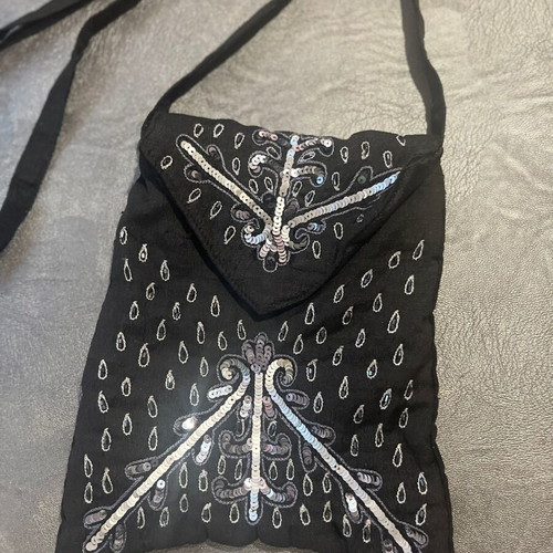 Satin mini bag crossbody with rhinestones and sequins like new black
