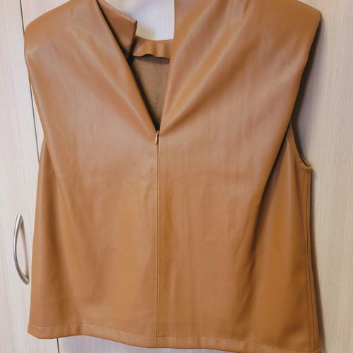 Mango leather blouse tan like new with padded shoulders