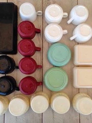 Collection of used airplane food containers, set of 31, airline brands