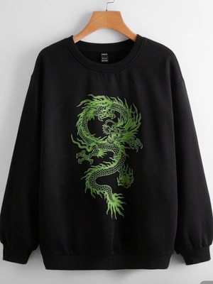 SHEIN sweatshirt with Chinese dragon print, like new, black, size L