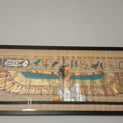 Painting on papyrus Egyptian goddess Maat like new 84x33cm
