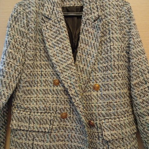 Tweed jacket long with double buttons like new, blue and beige