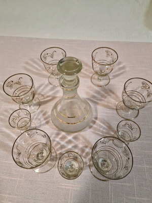 Wine set with 6 glasses for rakia and wine antique