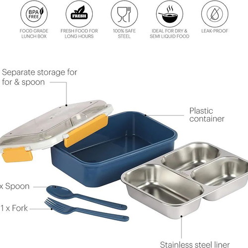 Thermal stainless steel lunch box with spoon and fork new
