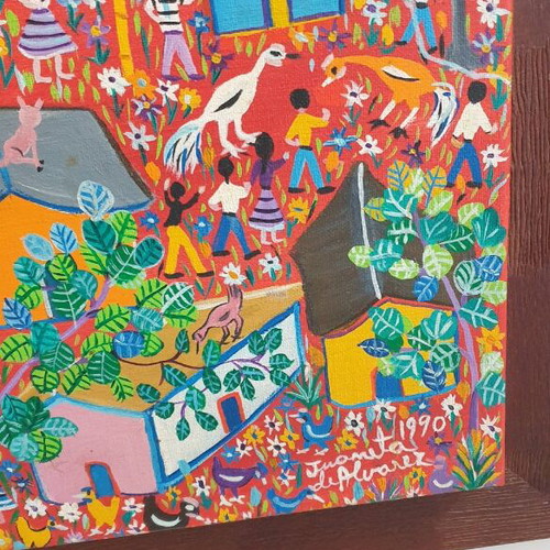 Naive Art oil painting 60x70 Juanita de Alvarez 1990 Caracas new