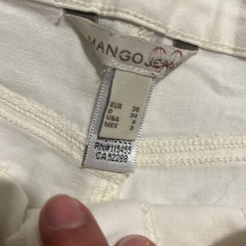 Mango elastic white denim shorts with gold buttons, size S