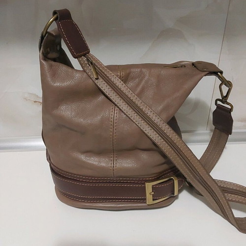 Shoulder bag like new, leather with leatherette details, beige and brown