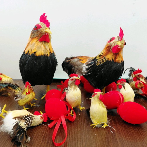 Decorative Easter hens, chicks and red eggs like new
