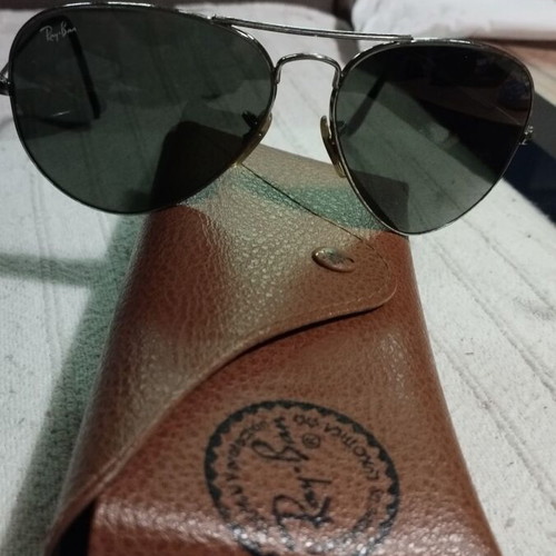 Ray Ban Aviator polarized sunglasses used, green and silver