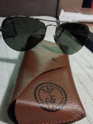 Ray Ban Aviator polarized sunglasses used, green and silver