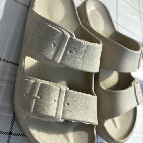 Slippers size 36 used, beige with minor wear