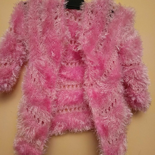 Fuzzy kids cardigan like new, pink multicolor, size XS