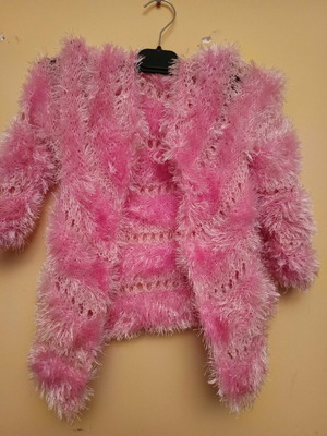Fuzzy kids cardigan like new, pink multicolor, size XS