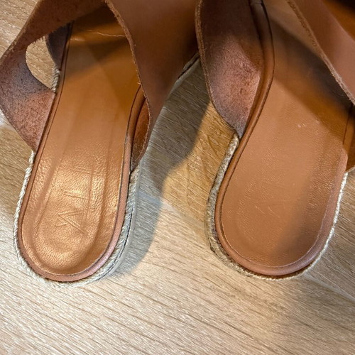 A.L.E. Brown Flatform Sandals Like New With Straw Sole