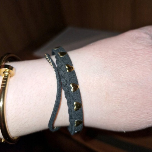 Black triple cord bracelet with magnetic clasp and rhinestones like new